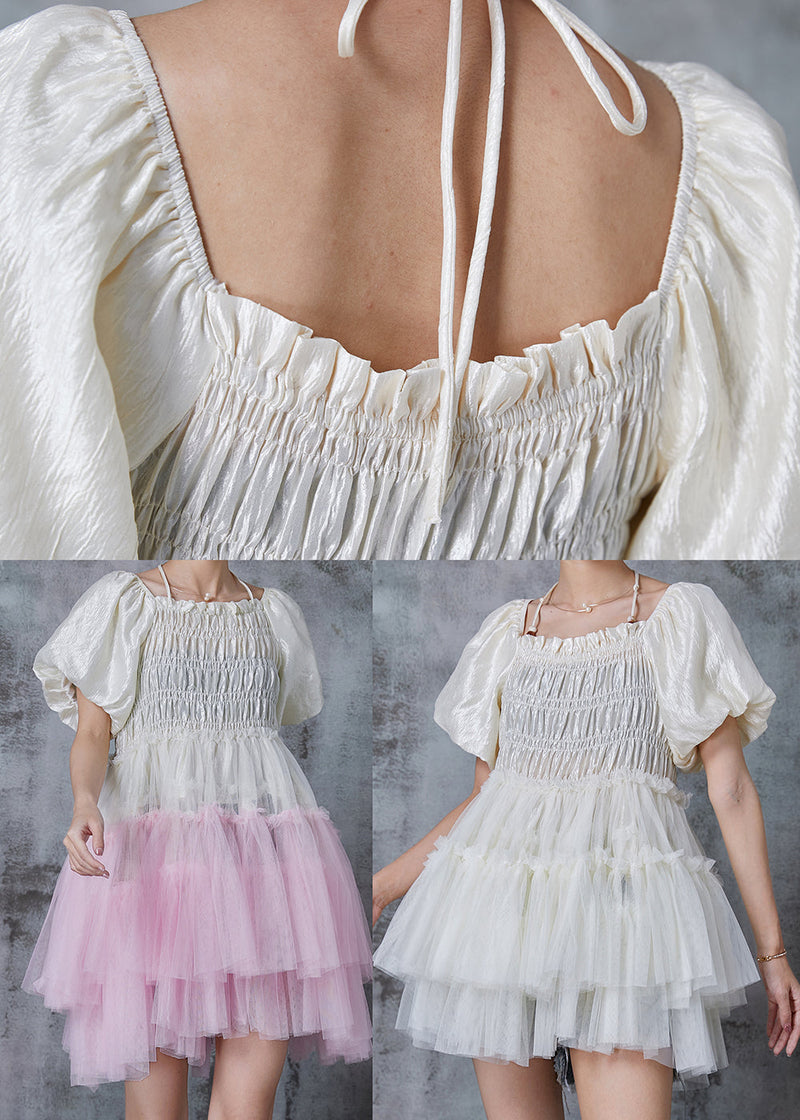 White Halter Elastic Silk Mini Dress Summer