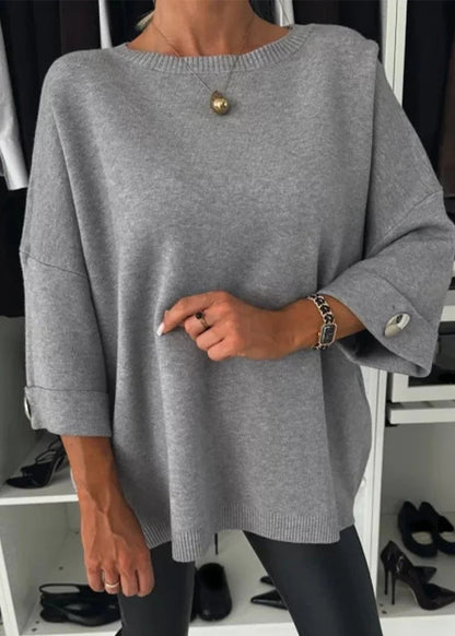 New Grey O Neck Thick Knit Sweater Tops Bracelet Sleeve