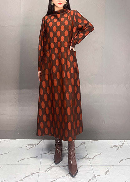 Mulberry Turtleneck Dot Print Maxi Dress Fall