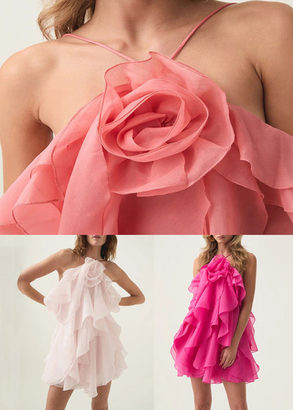 Rose Backless Cotton Mini Dresses Summer