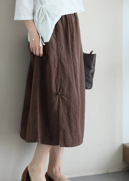 Versatile Coffee Chinese Button Linen Skirt Summer