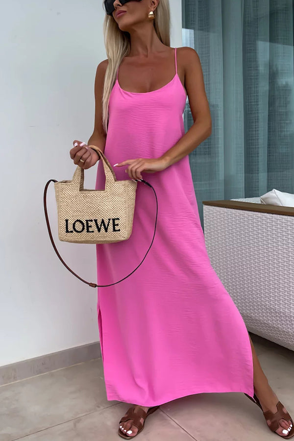 Color Resort Style Spaghetti Strap Backless Maxi Dress