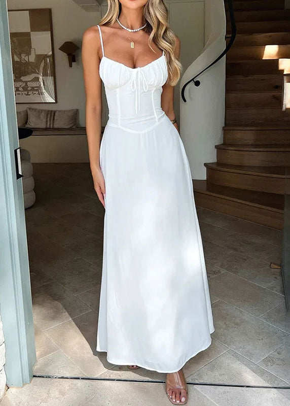 Yellow Lace Up Cotton Spaghetti Strap Dress Summer
