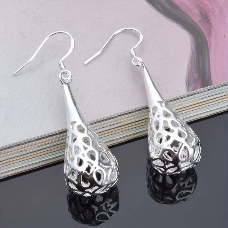 Hollow Dangling Drop Silver Earrings