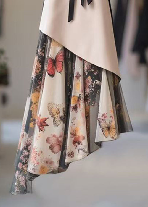 Asymmetrical Print High Waist Chiffon Patchwork Skirts Spring