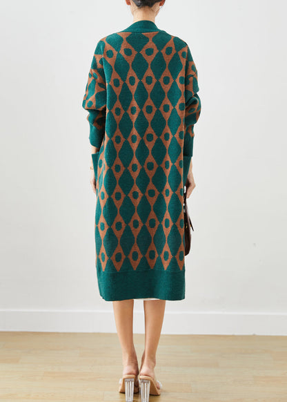 Green Oversized Patchwork Pockets Knit Cardigan Fall
