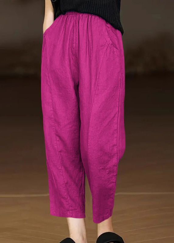 Yellow Pockets Elastic Waist Cotton Crop Pants Summer
