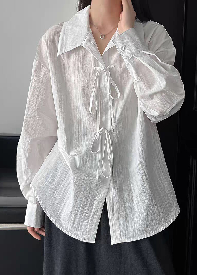 Brief White Tie Lace Shirt Lantern Sleeve