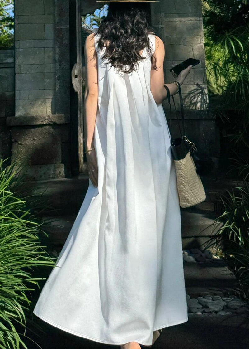 New White Cotton Maxi Dresses Sleeveless