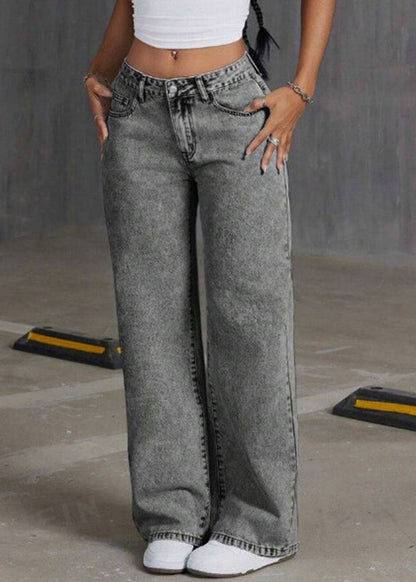 Grey High Waist Wide Leg Denim Pant