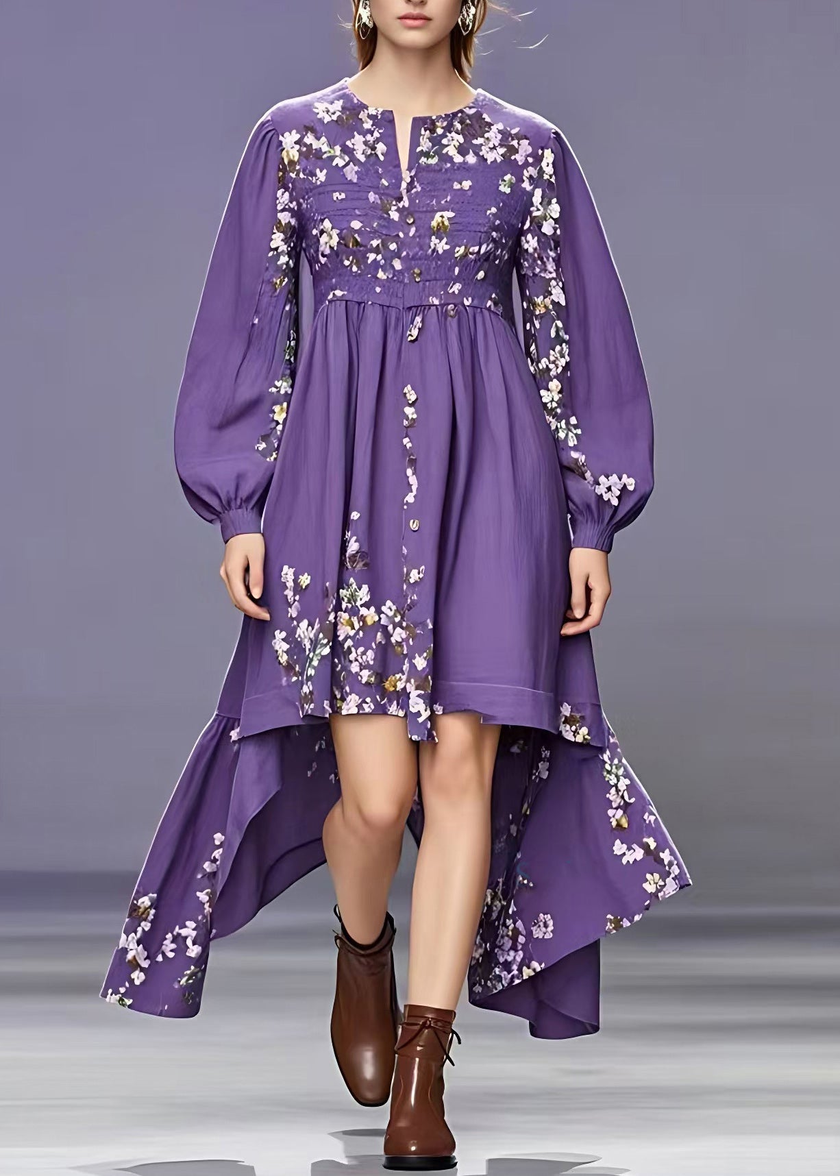 Purple O-neck Patchwork Maxi Dress Fall