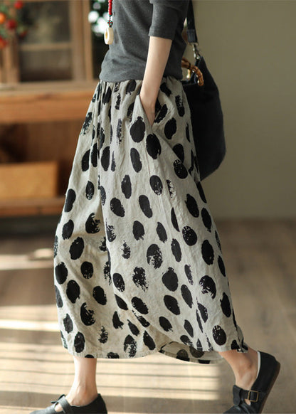 Apricot Dot Print Elastic Waist Maxi Skirt Summer