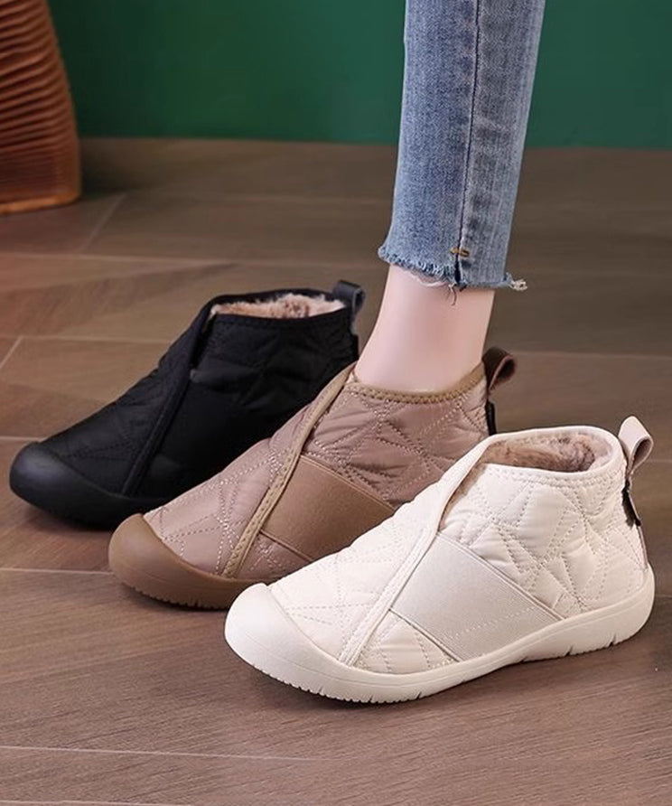 Khaki Splicing Fuzzy Wool Lined Flat Shoes for