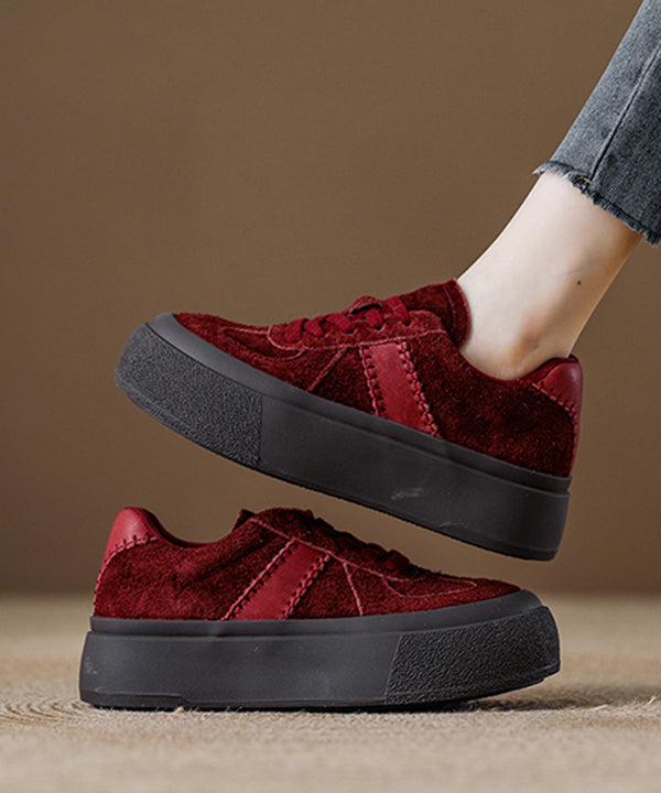 Red Lace Up Suede Splicing Platform Flat Shoes