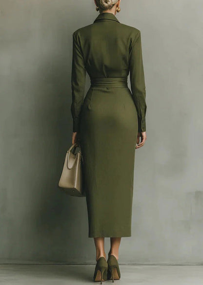 Green Peter Pan Collar Pockets Patchwork Cotton Dress Fall