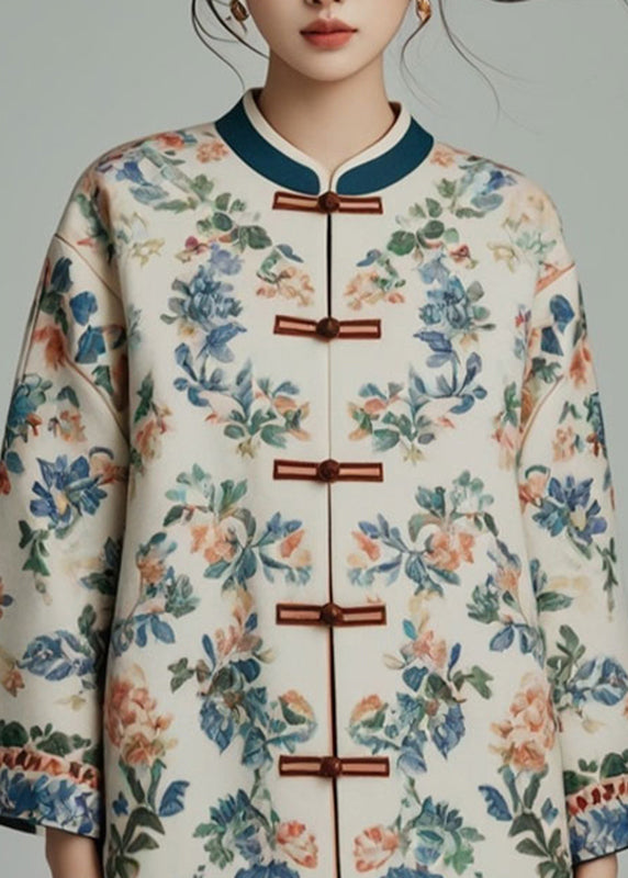 Apricot Stand Collar Print Coats Bracelet Sleeve