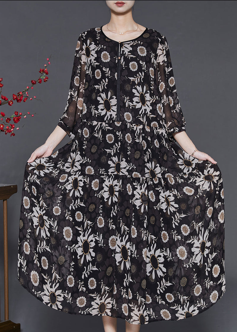 Black Oversized Print Chiffon Robe Dresses Summer