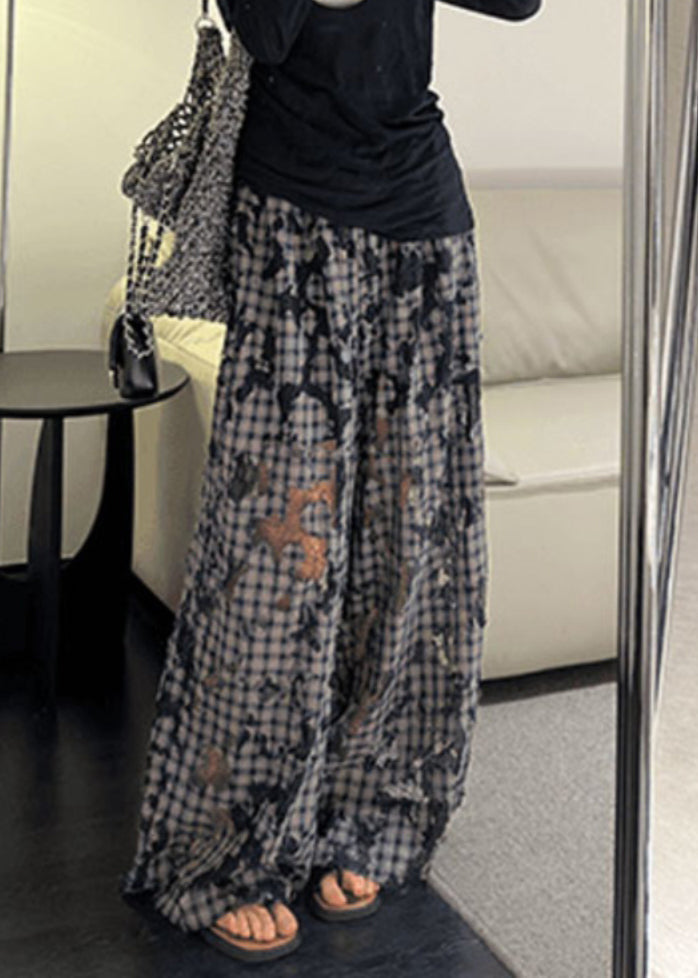 Plaid Hollow Out Patchwork Wide Leg Pants Spring