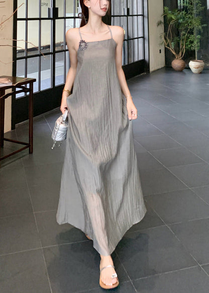 Fine Grey Asymmetrical Design Flower Chiffon Halter Dress Two Piece Set Summer
