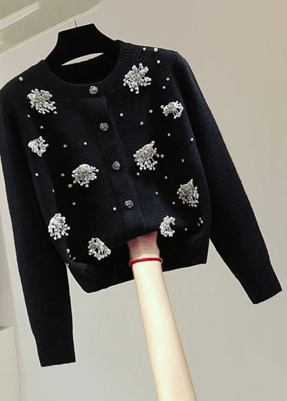 Original Design Apricot Nail Bead Thick Cotton Knit Sweaters Winter