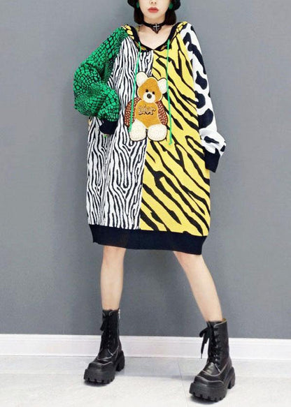 Simple Color Block Hooded Patchwork Fall Print Sweatshirt