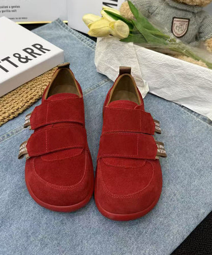 Red Flats Suede Splicing Velcro Strap for
