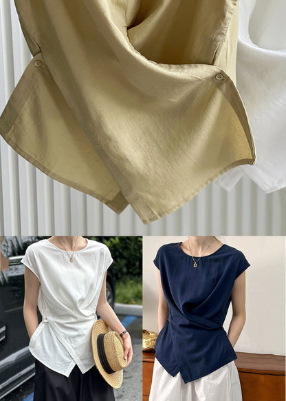 White Patchwork Button T Shirt Short Sleeve