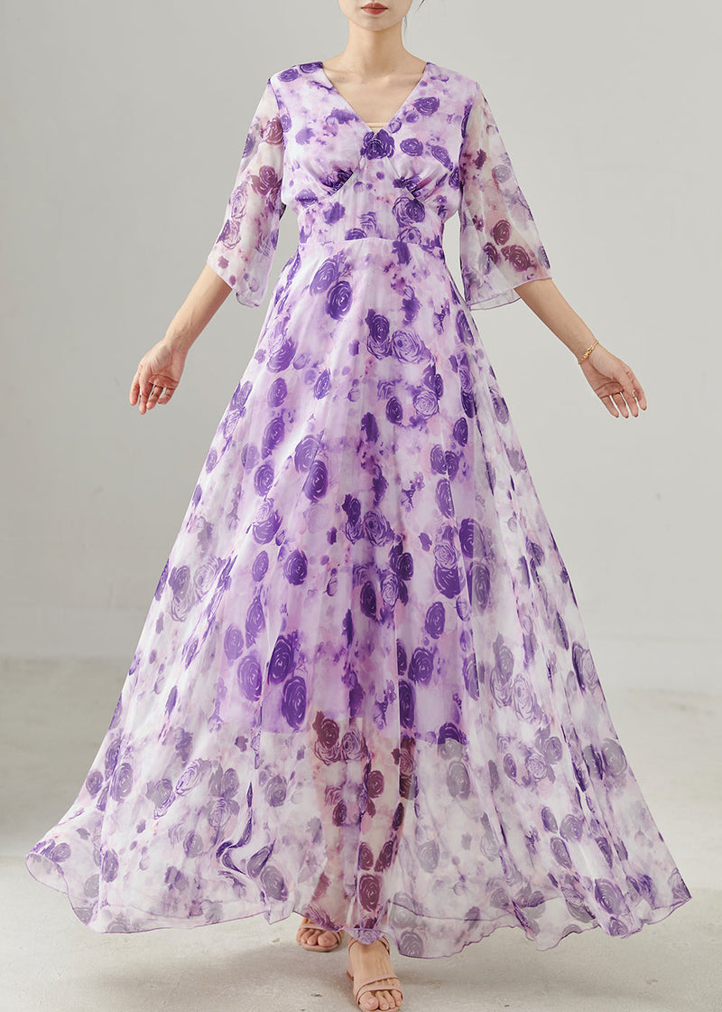 Purple Exra Large Hem Chiffon Holiday Dress Summer