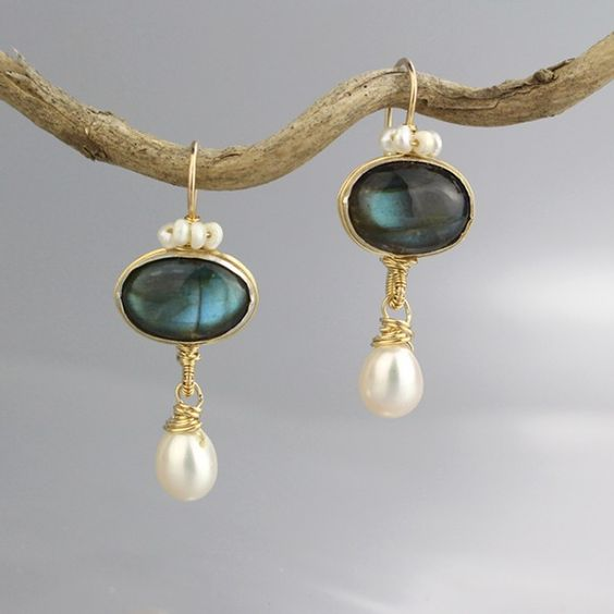 Blue Crystal Pearl Earrings