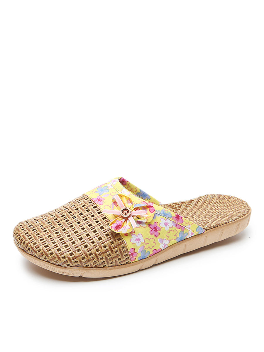 Summer Bamboo Weaving Spliced Slippers