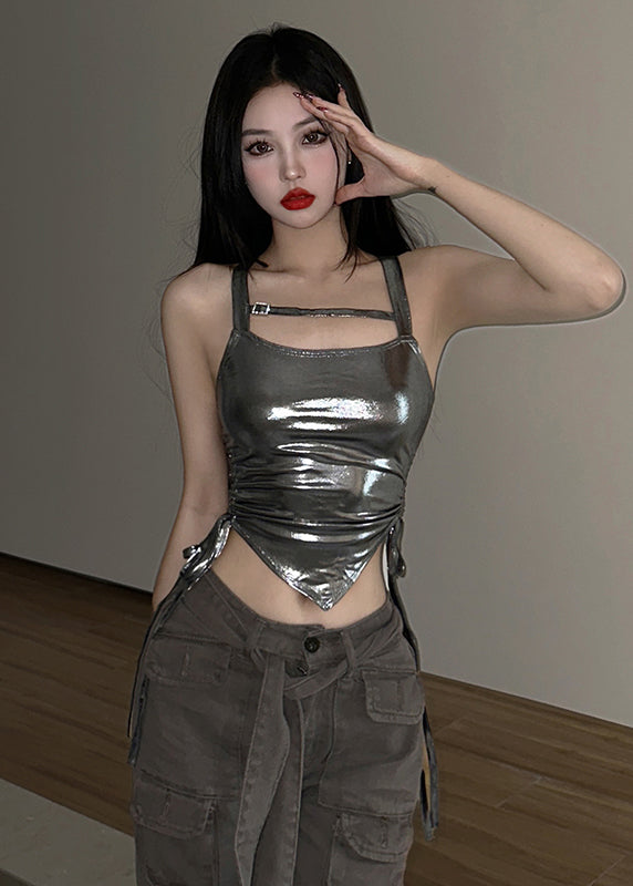 Spicy Girl Bright Face Cinched Short Top Summer