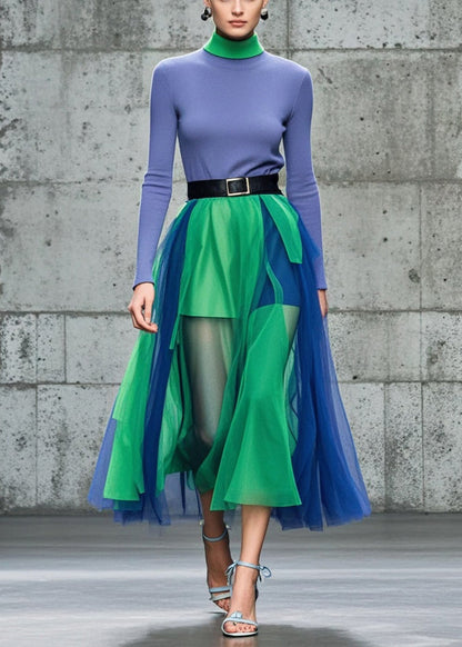 Colorblock Patchwork Tulle Beach Skirts Summer