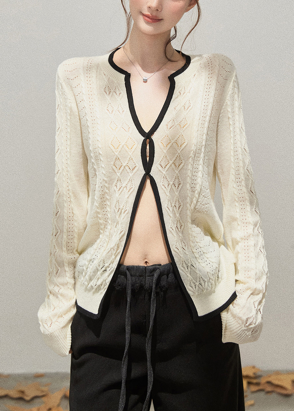 White Hollow Out Side Open Knit Tops Fall