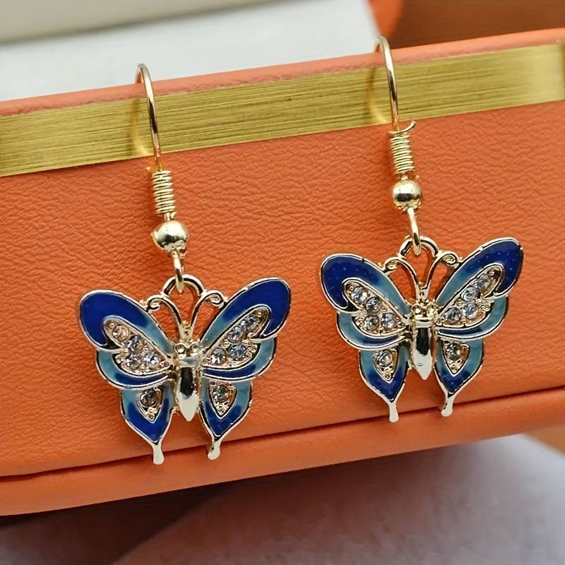 Blue Butterfly Enamel Earrings