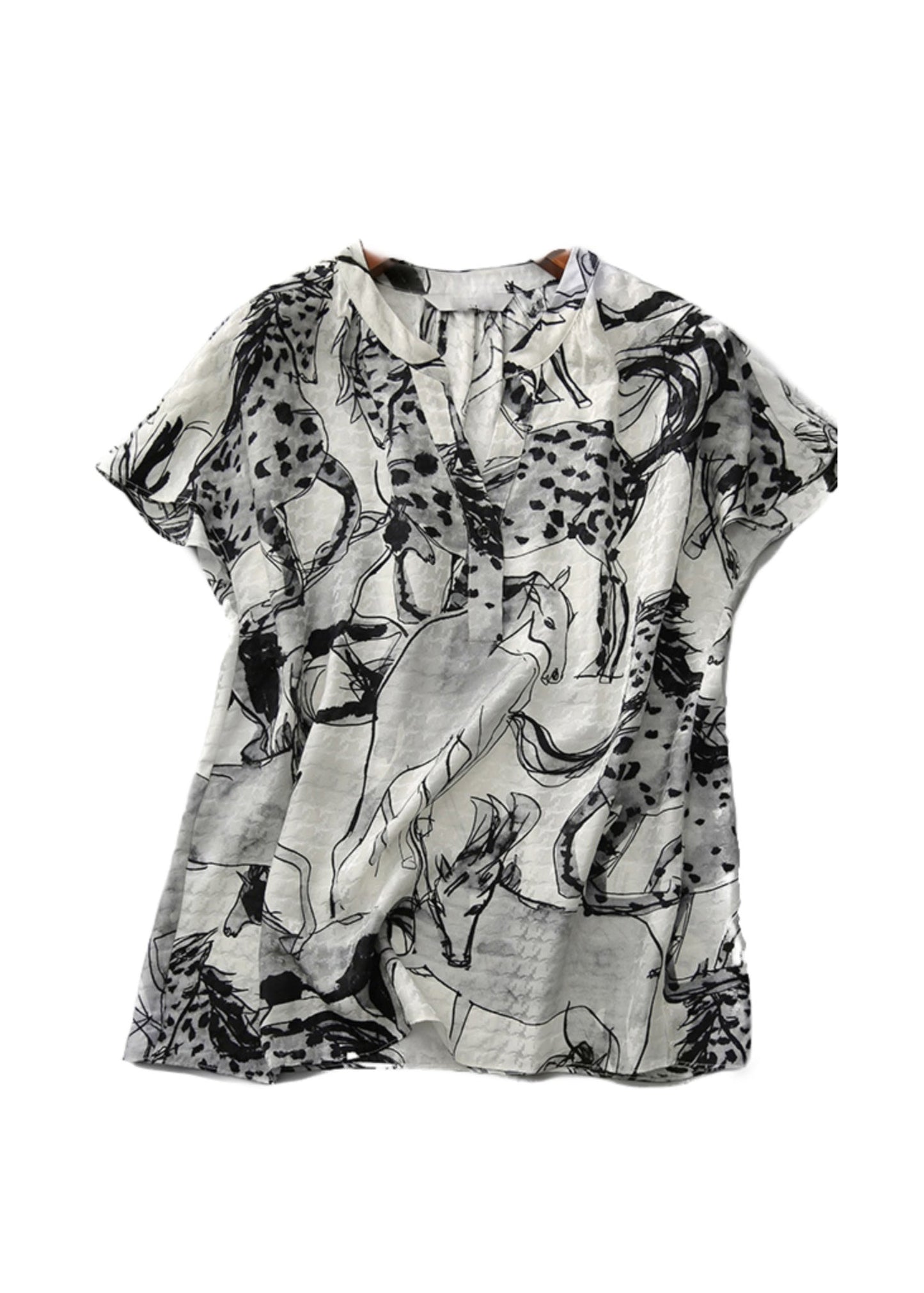 New V Neck Print Chiffon Tops Summer