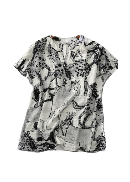 New V Neck Print Chiffon Tops Summer