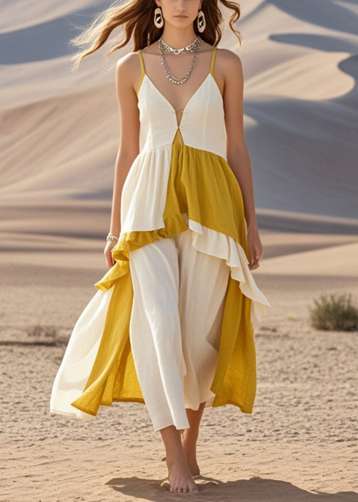 White Asymmetrical Patchwork Cotton Cami Dress Summer