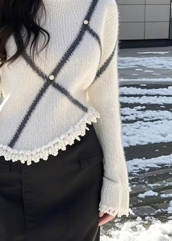 Beige O Neck Patchwork Knit Sweaters Flare Sleeve