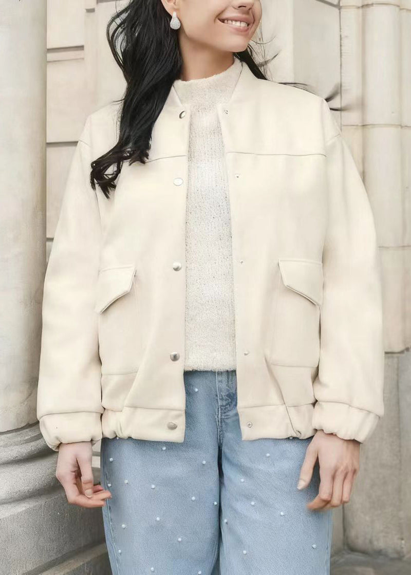 Modern Grey O Neck Pockets Patchwork Cotton Jacket Fall