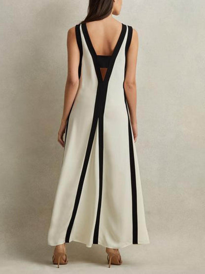 Colorblock Reversible Style A-line Maxi Dress