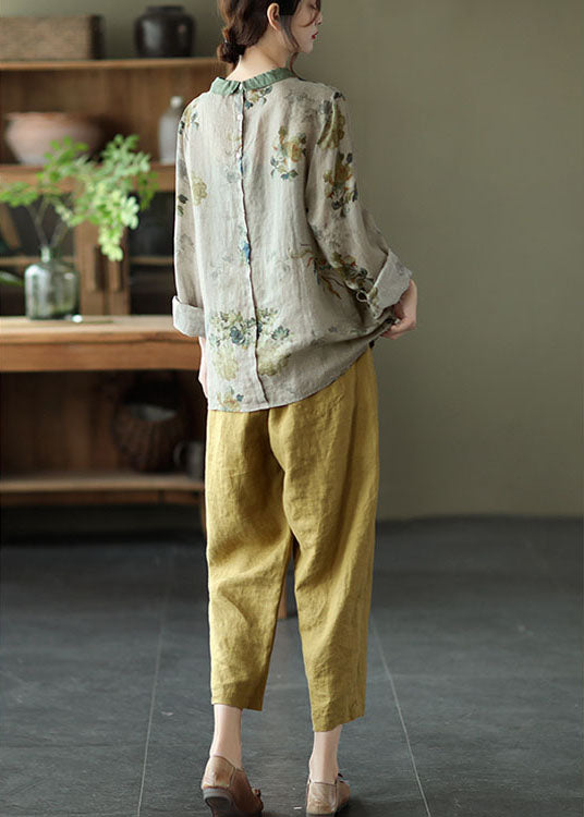 Diy Green Peter Pan Collar Print Fall Shirt Long Sleeve