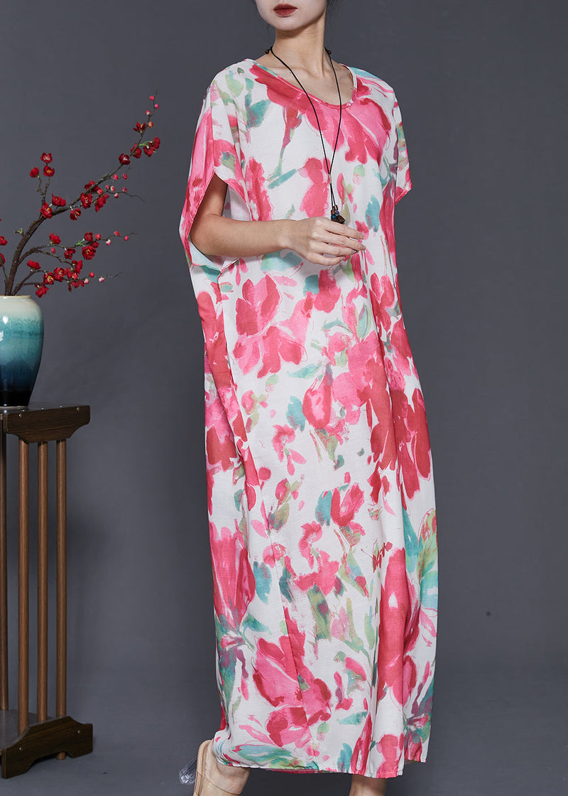 Pink Oversized Print Cotton Vacation Dresses Summer