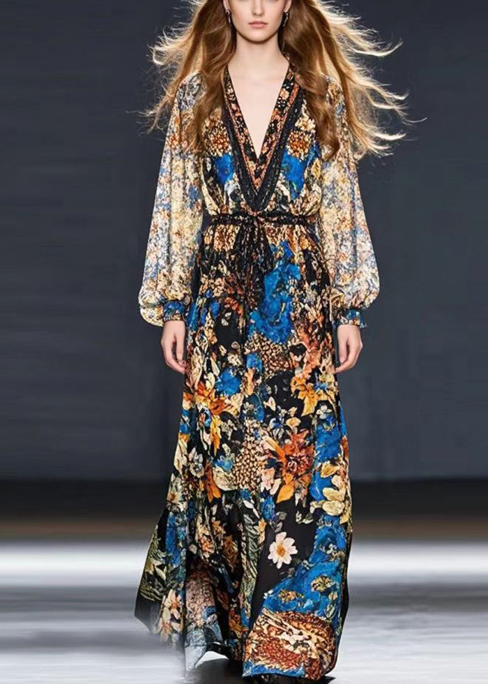 Cinched Print Chiffon Holiday Dress Fall