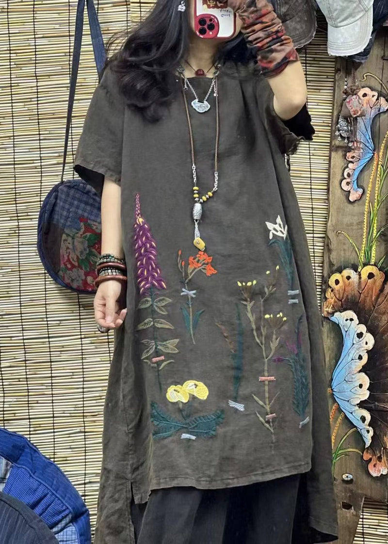 Black Embroidered Low High Design Cotton Dress Summer