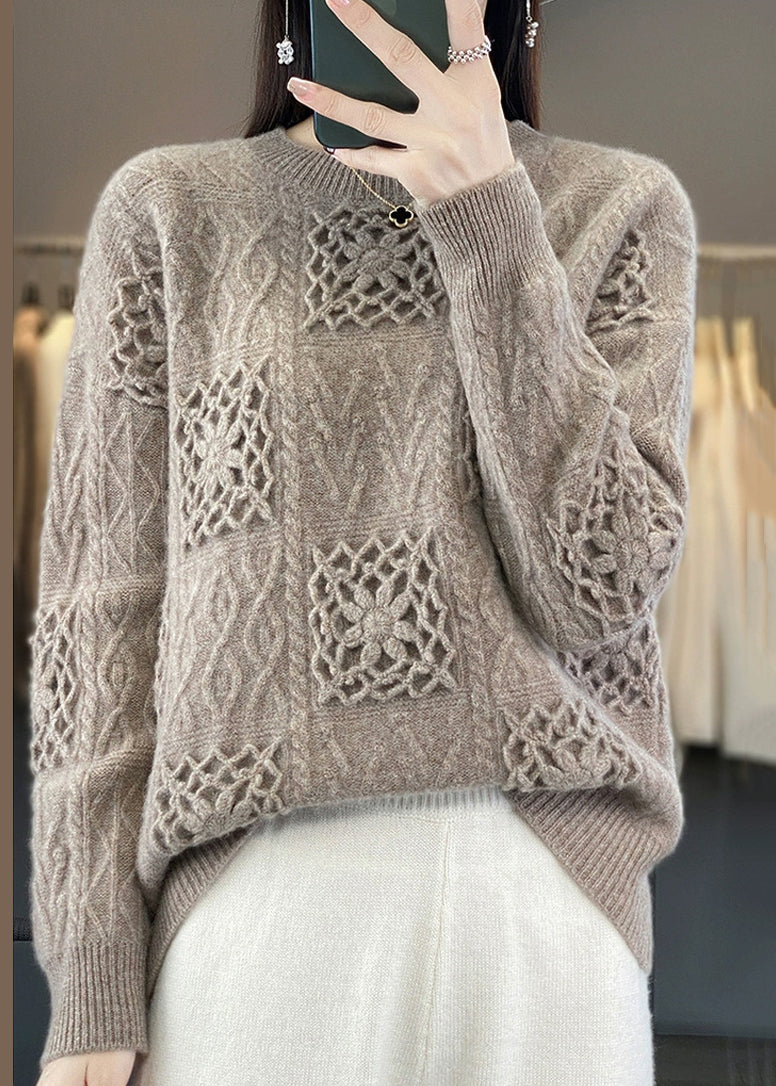 Boutique Beige O Neck Woolen Sweater Fall