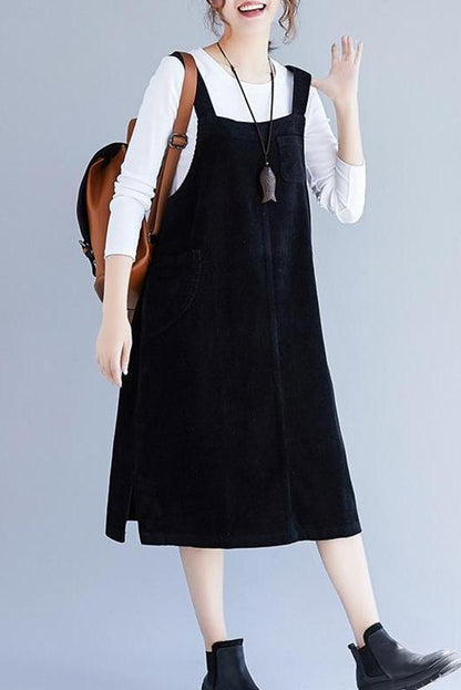Loose Corduroy Suspender Skirt Outfits