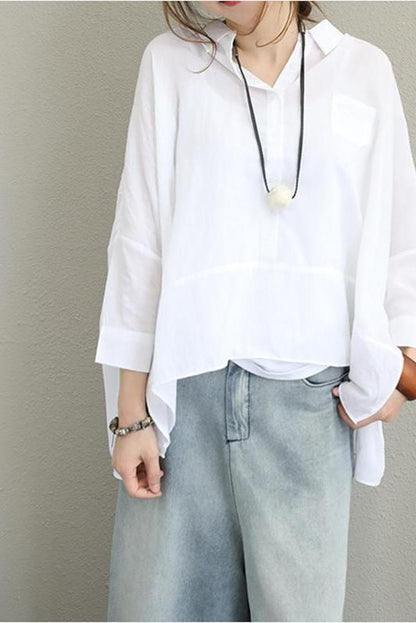 Loose Cotton Shirt Blouse for Autumn