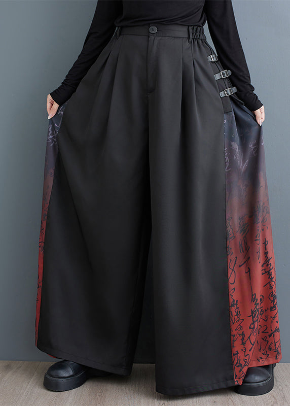Black Oversized Patchwork Cotton Wide Leg Pants Fall