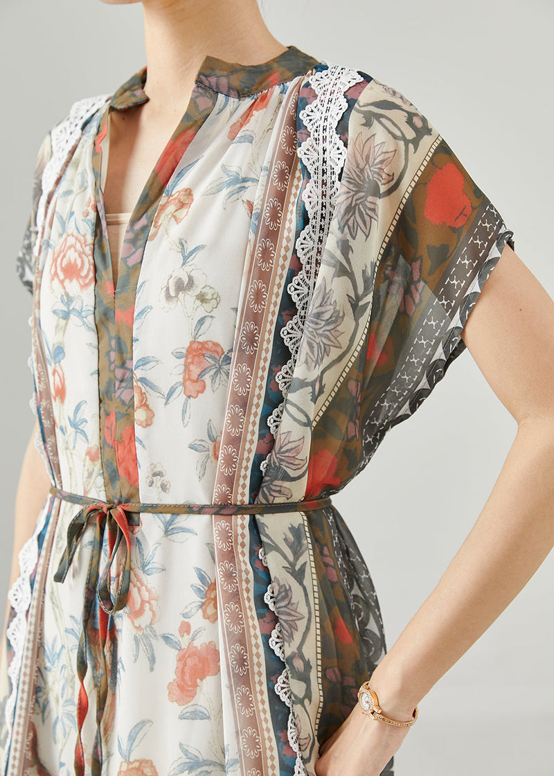 Khaki Oversized Print Chiffon Beach Dresses Summer