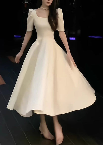 White Square Collar Cotton Long Dress Summer